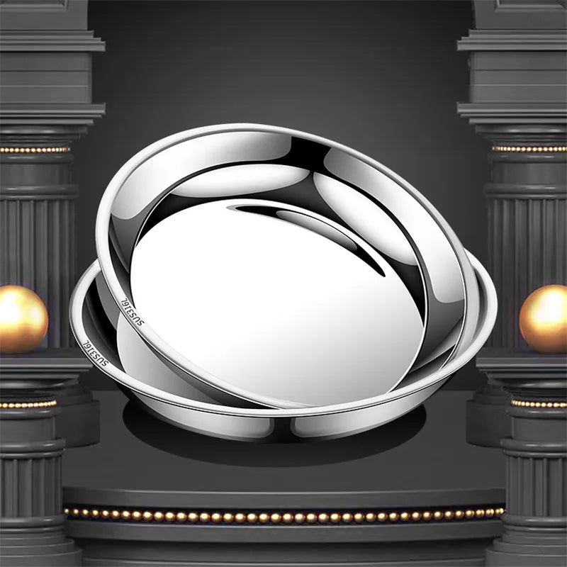 Thick Round 316 Stainless Steel Dinner Plate Food Grade Trays Salad Fruit Meal Pan Kitchen Steak Seafood Flat Cooking Bowls.