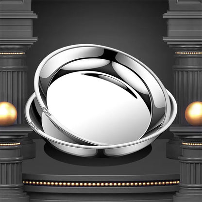 Thick Round 316 Stainless Steel Dinner Plate Food Grade Trays Salad Fruit Meal Pan Kitchen Steak Seafood Flat Cooking Bowls.