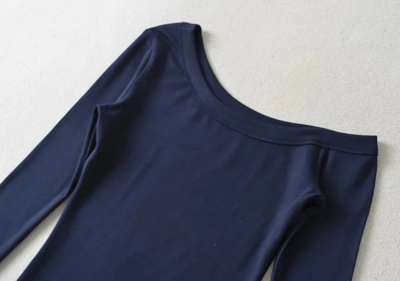 Women's One Shoulder Long Sleeve Fitted Top Elegant Casual Style