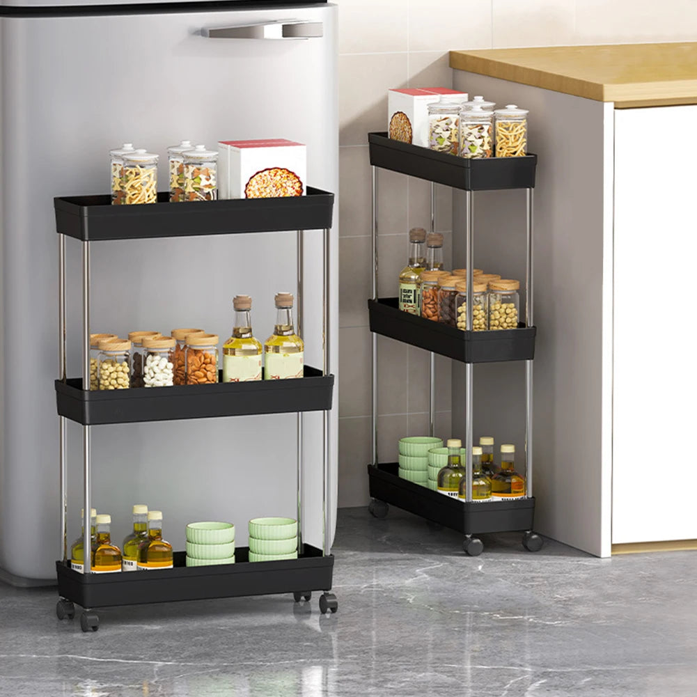 3/4 Etagen bewegliches Lücke-Aufbewahrungsregal, rollender Mehrzweckwagen, Aufbewahrungsregal, Küche, Badezimmer, schlankes Rutsche-Organizer-Regal, Wohnzimmer