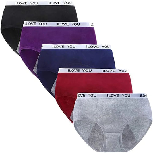 5pcs Teen Girl's Cotton Menstrual Period Panties Pack of Multipack Women Leak-Proof Protective Underwear Briefs.