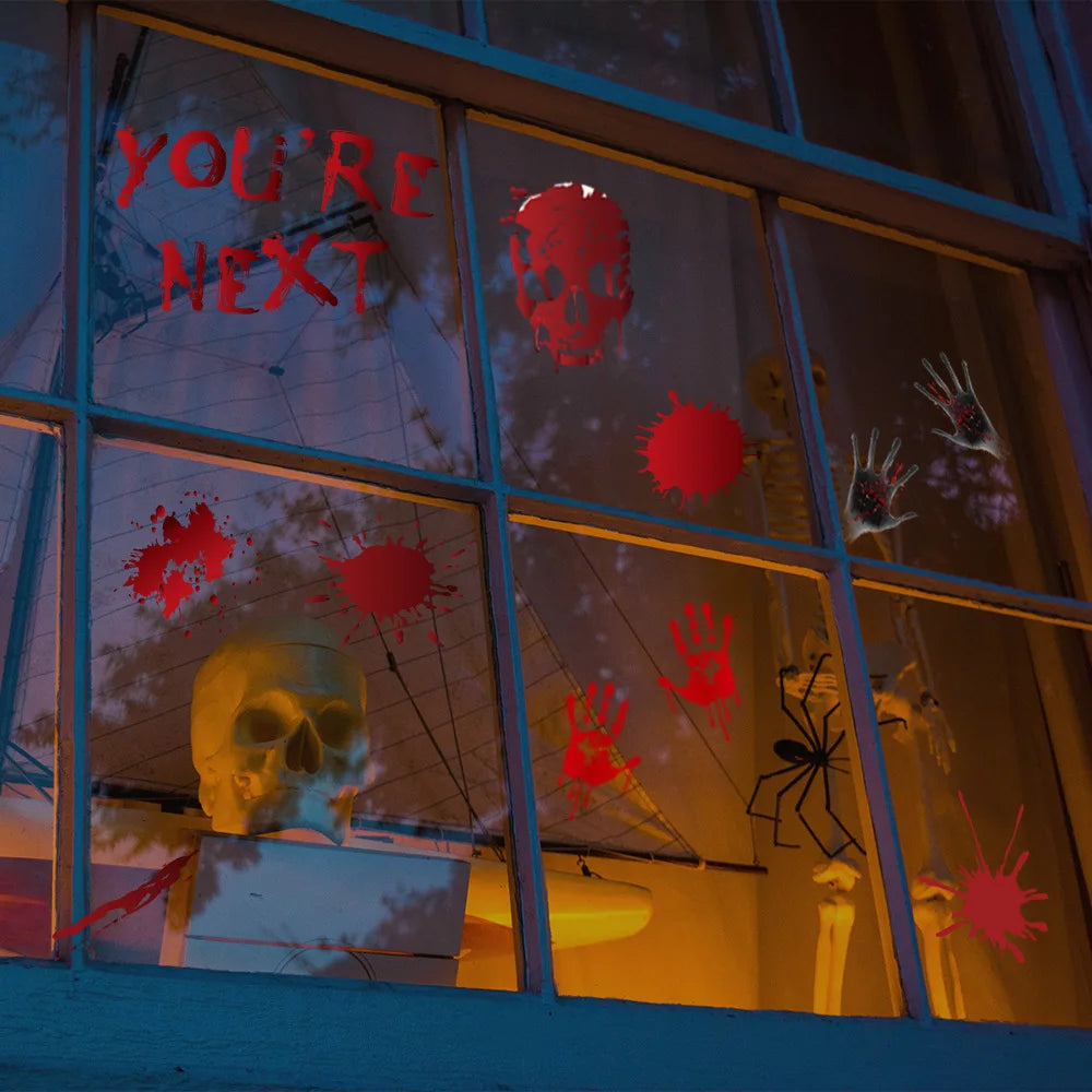 Halloween Wandt üren Fenster Aufkleber Blut Handabdruck Fußabdruck Schädel Muster Halloween Party Szene Dekor liefert Horror Requisiten.