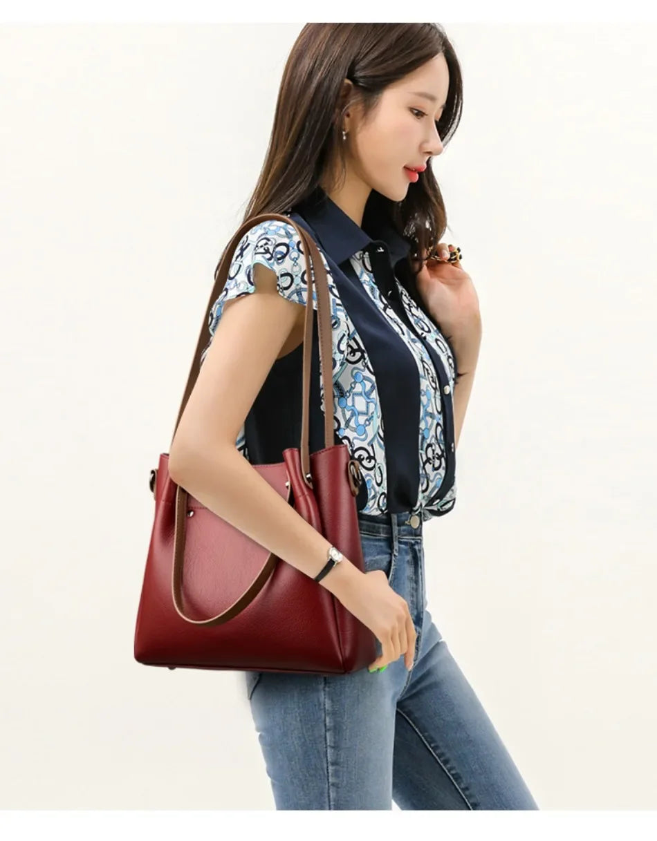 Genuine High Quality Leather Shoulder Crossbody Bags for Women Luxury Handbags Women Bag Large Capacity Soft Tote Messenger Bag.