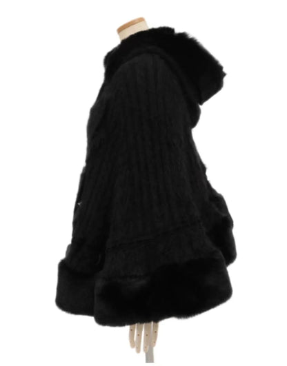 Japanische Liz Süße Prinzessin Faux Kaninchen Fell Cape Mantel Frauen Herbst Winter Pelz Jacke Lose Uhr Strass Bogen Mit Kapuze Mantel