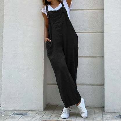 Spring Summer Jumpsuit For Women Solid Color Romper Casual Pant Pockets Button Wide Leg Strap Jumpsuits Loose Rompers Overalls.