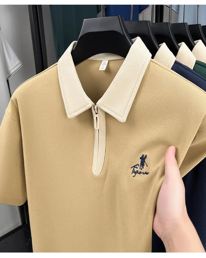 Designer brand fashion short sleeve polo shirt men luxury pony embroidery breathable summer color blocked high-end Paul T-shirt.