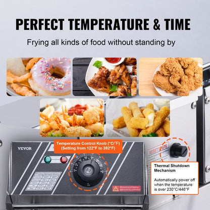 SucceBuy 12L 3000W Commercial Electric Deep Fryer w/Dual Tanks  Stainless Steel Countertop Fryer for Fried Chicken French Fries.