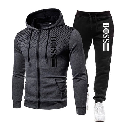 2025 New Men's zippered hoodie + Casual Pants Set for Autumn and Winter fashion Fitness and Warm sportswear Two-piece set.