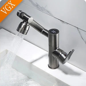VGX Purified Bathroom Faucets Pull Out Water Filter Tap White Basin Mixer Sink Faucet Gourmet LED Display Brass Tapware Crane