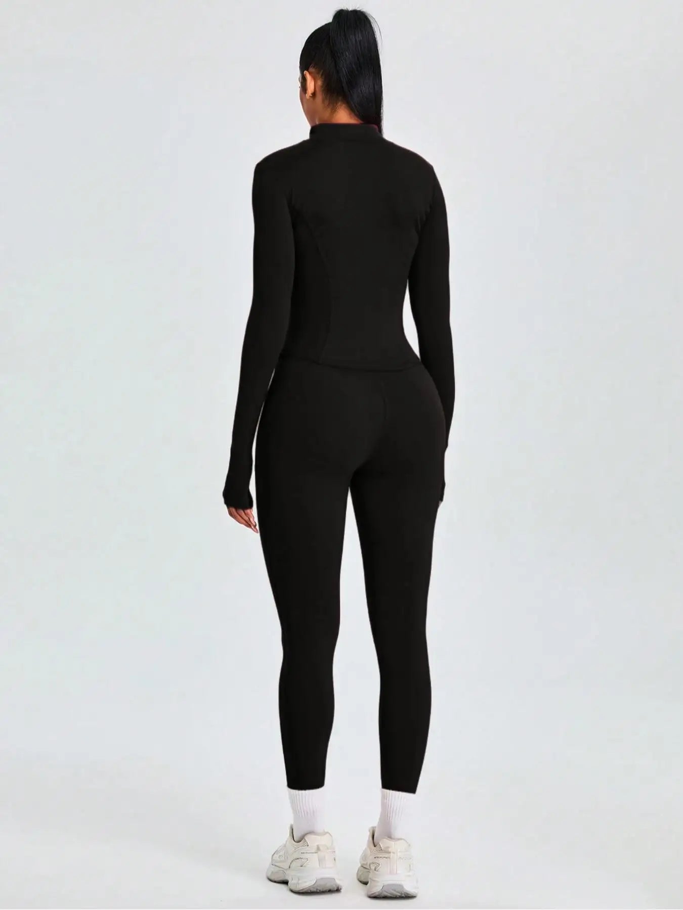 Fitfemme Two-piece Set Women's Solid Zip UpMock Neck Sports Jacket & HighWaist Leggings Set, SportyBreathable Quick Drying.