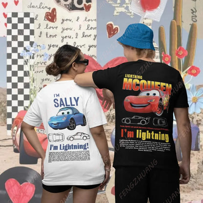 2024 The Cars Lightning McQueen & SALLY T-shirt Long Trousers Set Unisex Valentine's Day gift Hot Sale Faddish Casual Set.
