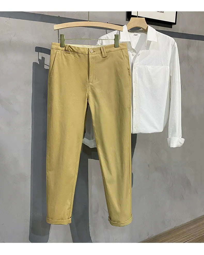 97%Cotton Autumn Winter Casual Pants Men Business Fashion Classic Solid Color Stretch Straigh Grey Khaki Brand Trousers Male 38.