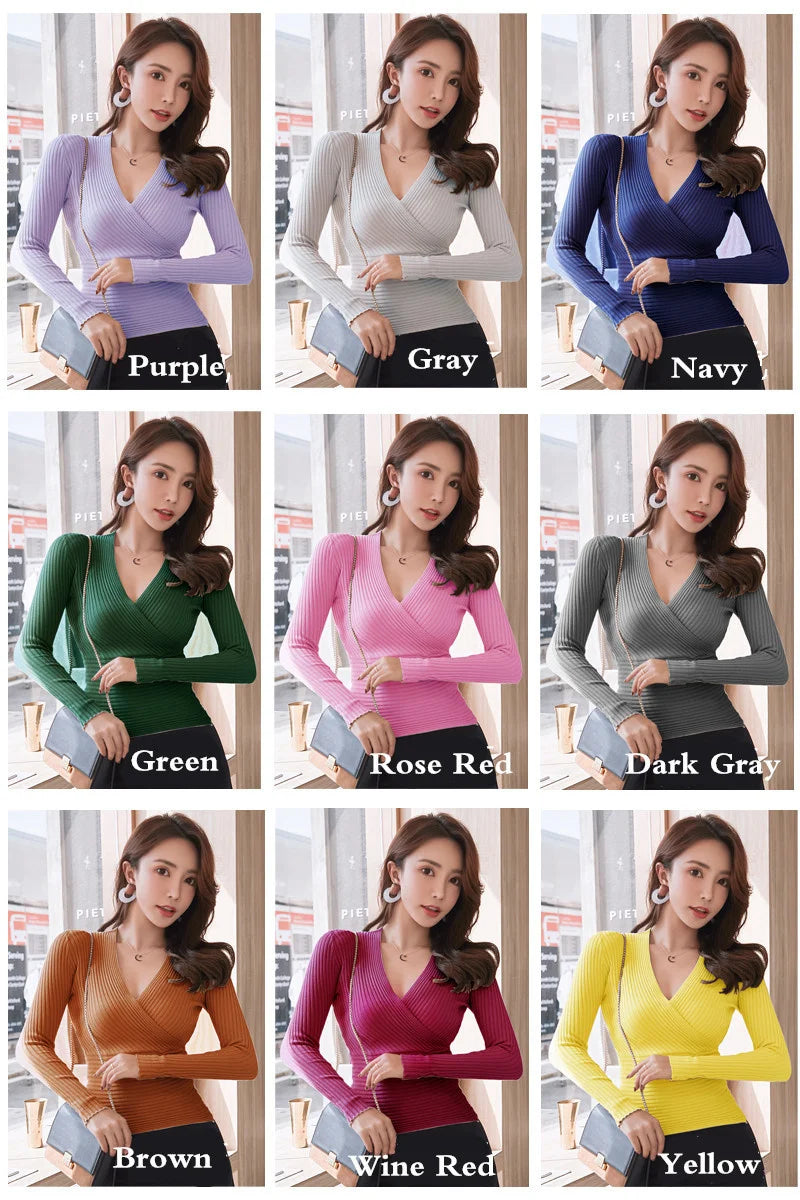 Kurze Grundlegende Pullover Frauen 2023 Sexy Tiefem V-ausschnitt Pullover frauen Pullover Schlank Bodenbildung Pullover Weibliche Elastische Baumwolle Tops.
