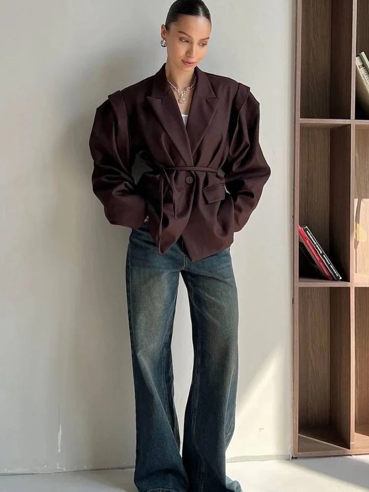 Fashion Solid Revers Hals Schulter Pad Anzug Jacke Frauen Langarm Eine Taste Spitze Up Mantel 2025, Herbst Neue Highstreet Büro Tragen.