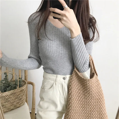Koreanische Herbst V-ausschnitt Pullover Gestrickte Mode Pullover 2025, Schlank Winter Tops Für Frauen Pullover Jumper Pull Femme Truien Dames.