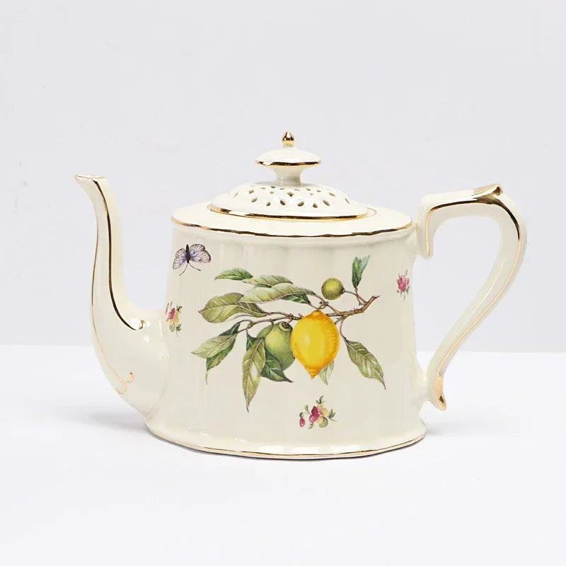 Europeanc Style Ceramic Dining Plate Elegant Lemon Pattern Dinner Steak Plate Coffee Cup Set Western Cuisine Dessert Plate.