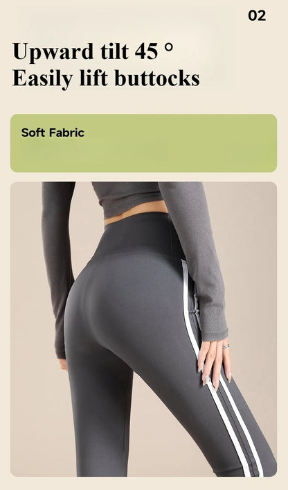 Womens High Waisted Yoga Fitness Leggings American Style Running Butt Lift Stretch Gym Workout Fashion Striped Flared Leggings.