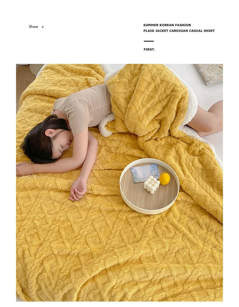 Double Layer Fleece Blanket Autumn Winter Thick Warm Office Nap Throw Blankets for Sofa Bed Single Double Soft Plush Comforter.