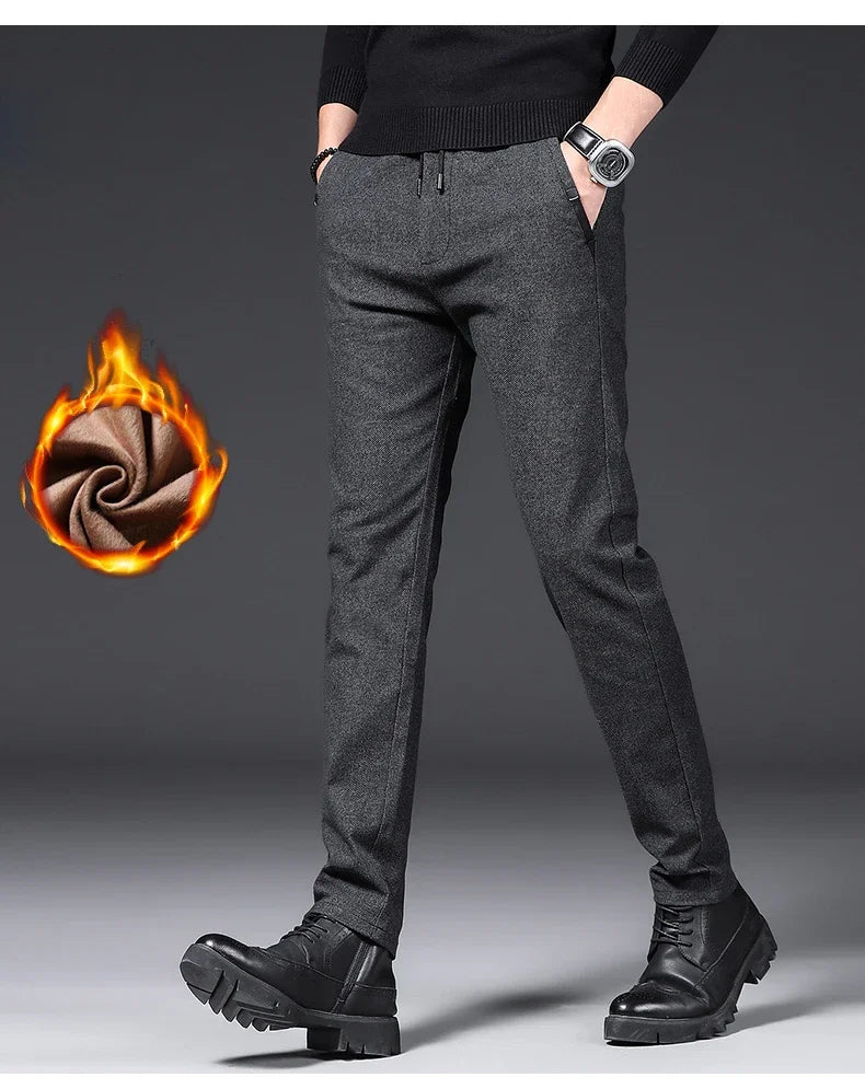 Winter Plush Trousers Men Business Fleece Pants Fashion Warm Drawstring Velvet Thick Casual Stretch Male Clothes 28-29.