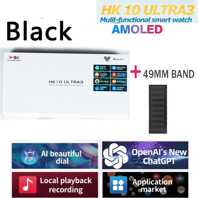 2025 New 49mm HK10 ULTRA 3 Smartwatch HD AMOLED 4G ROM Bluetooth Call Network Chat Robot Clock NFC Compass Smart Watch Men Women