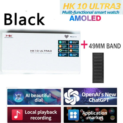 2025 New 49mm HK10 ULTRA 3 Smartwatch HD AMOLED 4G ROM Bluetooth Call Network Chat Robot Clock NFC Compass Smart Watch Men Women