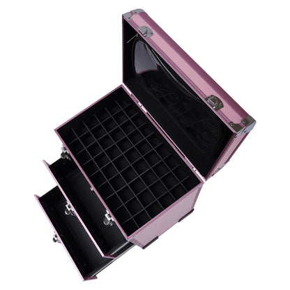 3 in 1 Rolling Makeup Case with Drawer, Large Makeup Case Organizers, Profesional Cosmetic Case for Salon Barber, Light Pink