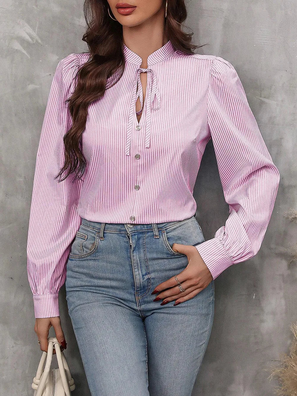 New Fashion Women's Color-coded Striped Casual Trendy Loose Single-breasted Pullover Long Sleeve Shirts Female Clothes T-shirts.