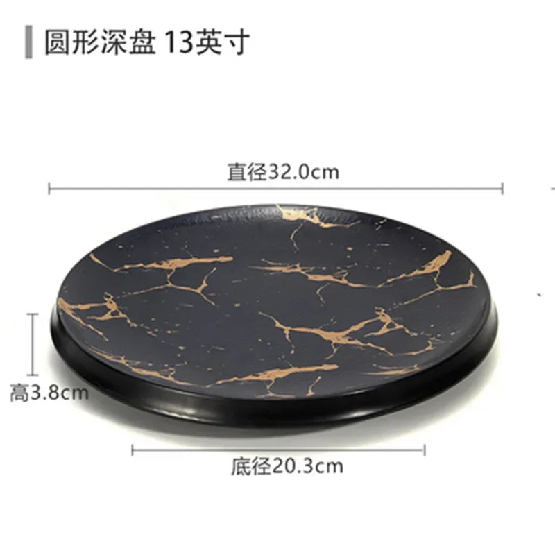 Marble Texture Imitation Melamine Plate BBQ Tableware Cake Fruits plates Snack Tray Outdoor Party Dishes Steak
