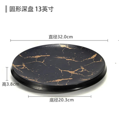 Marble Texture Imitation Melamine Plate BBQ Tableware Cake Fruits plates Snack Tray Outdoor Party Dishes Steak