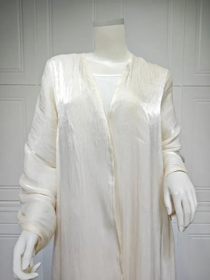 2025 Ramadan Satin muslimischen bescheidenen Kleid arabische Frauen öffnen Abaya Dubai islamische Langarm Cardigan Kleidung Truthahn schlichte Robe