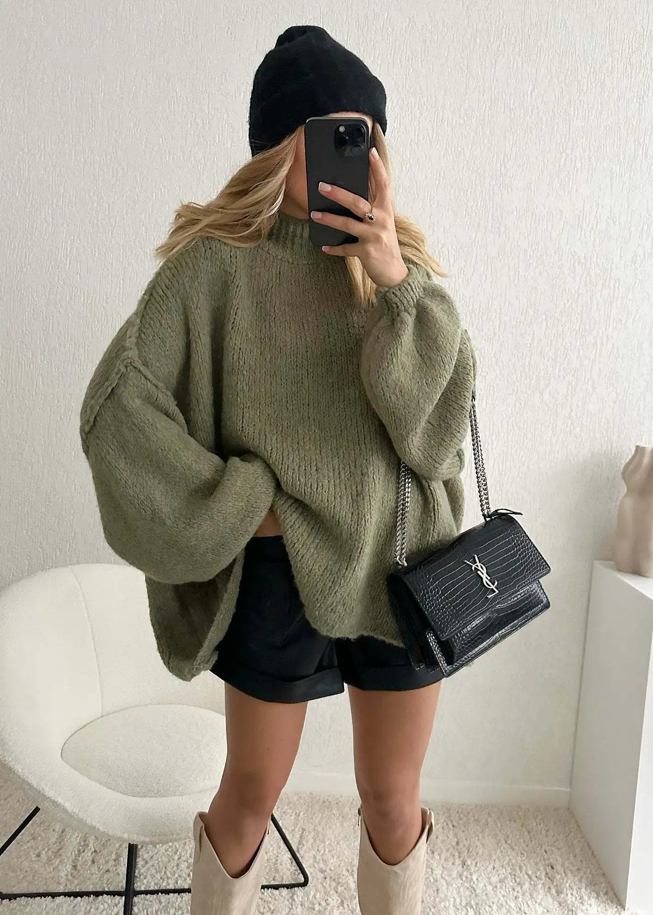 Neue Herbst/Winter frauen Pullover Einfarbig Halb-rollkragen Casual Pendler Stil Stricken Pullover Lose Pullover einfach Alle-spiel.