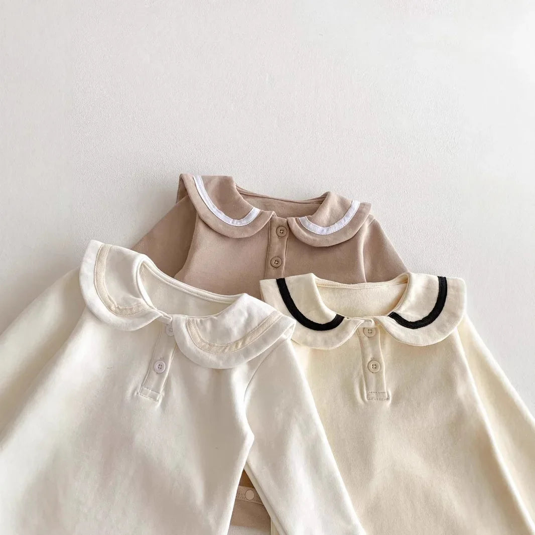 2025, Herbst und Winter, neu für Kinder, Babys, Jungen und Mädchen, Peter-Pan-Kragen-Outfits, Kleinkinder-Overalls, Samt-Bodys, warm halten.