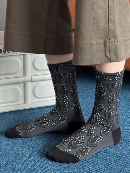 Autumn Winter Long For Women Retro Harajuku Relief Print Daily Casual Streetwear Cute Socks Fashion Japanese Style Women's Socks.