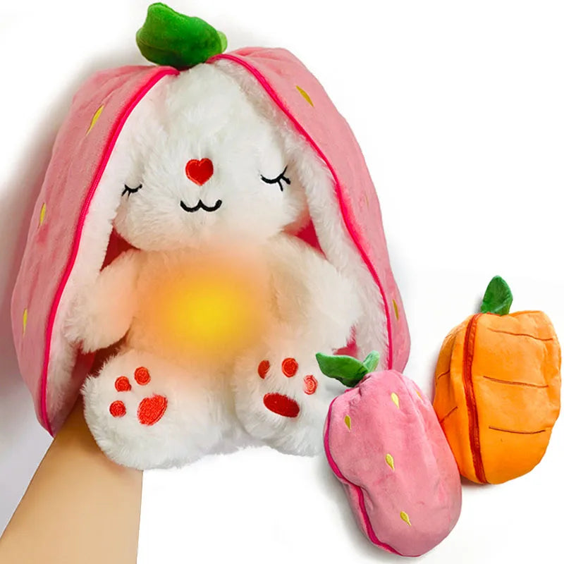 30cm Sleeping Light Doll Kid Birthday Gift Baby Music Strawberry Carrot Rabbit Plush Toys Stuffed Creative Into Bunny Transform.