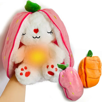 30cm Sleeping Light Doll Kid Birthday Gift Baby Music Strawberry Carrot Rabbit Plush Toys Stuffed Creative Into Bunny Transform.