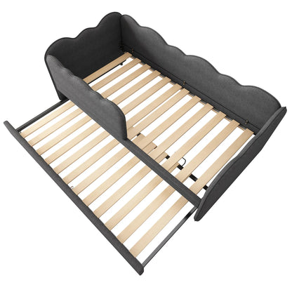 Gepolstertes Tagesbett 90x190cm, Tagesbett Schlafsofa mit ausziehbarem Bett 90x190cm, Kinderbett mit Gitter ohne Matratze