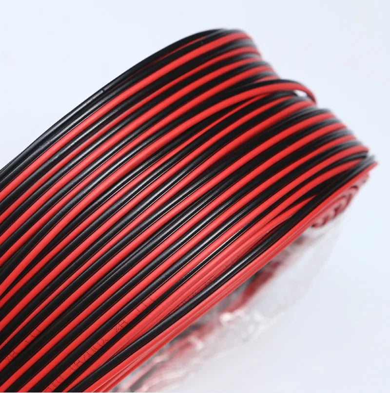 10M~50M 16 18 20 22 24 26 28 30AWG 2Pins Copper Wire DIY LED Lamp Connector Red & Black Flat Ribbon Cable 300V 80C.