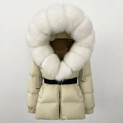 OFTBUY 2025 Winter Kleidung Puffer Jacke Frauen Echt Fox Pelz Mit Kapuze Dicke Warme 90% Weiße Ente Unten Mantel Weibliche Parkas wasserdicht.