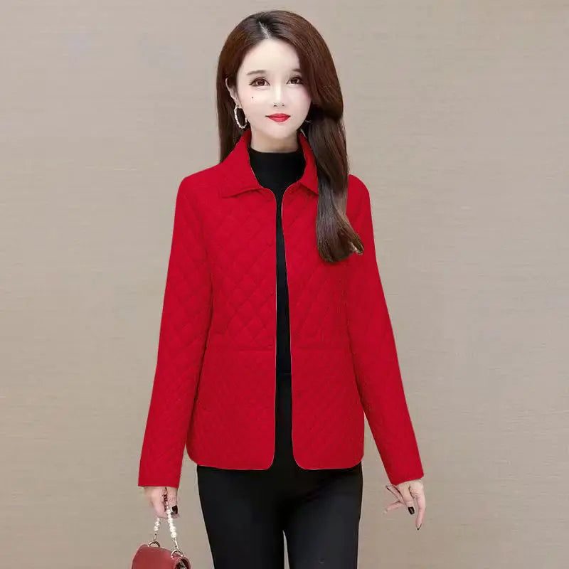 Herbst Winter Frauen Midi Plaid Stepp Mäntel Mode Weibliche Koreanische Kleidung Neue Feste Beiläufige Verdicken Warme Langarm Jacken