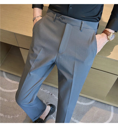Men Suit Pants 2025 Elastic Slim Fit Formal Dress Pants Solid Casual White Trousers Pantalon Homme Wedding Party Men Clothing