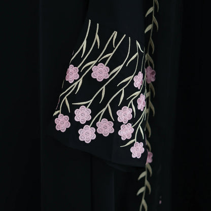 Islamic Clothes Black Flower Embroidery Abayas for Women Dubai Cardigan Muslim Saudi Open Abaya Kimono Luxury Hijab Dress Kaftan.