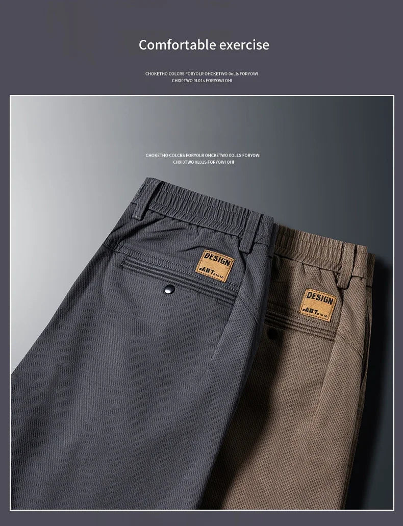 Men's Twill Slim Pants Business Straight Cotton Casual Trousers Brand Fashion Korean Elastic Coffee Black Gray Pant.