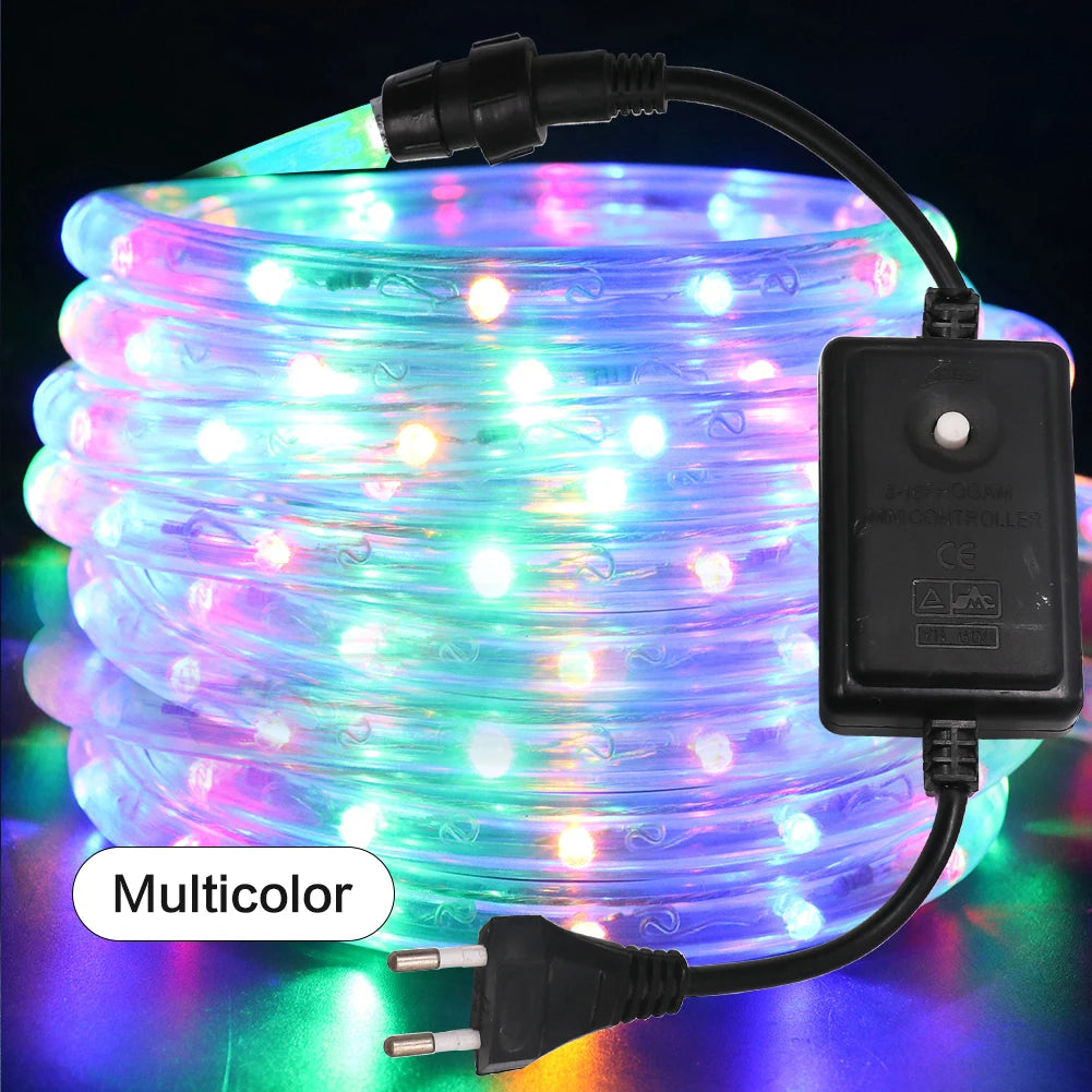 AC 220V Neon LED Strip Waterproof 360 Degree Round Neon Sign Light Blue Red White Outdoor Rainbow Tube Rope Light Party Decor.