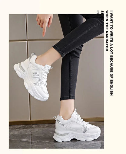 Women Thick Bottom Ultra-light Sneakers New Spring Autumn White Sports Shoes Casual Woman Comfort Breathable Running Shoes.