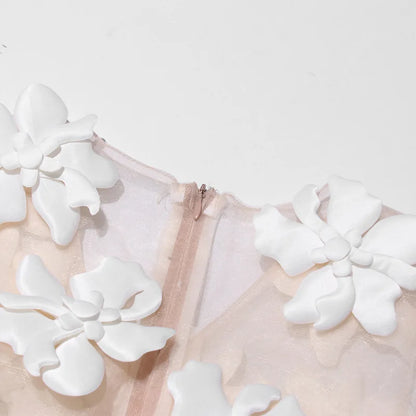 ZMEENNA Elegant White Floral Applique Jumpsuit For Women Sleeveless Wide Leg Romper With Sheer Mesh Top Perfect ZM726