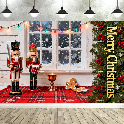Tauabdruck Weihnachten Nussknacker Dekorationen Hintergrund Banner Hintergrund Schneemann Geschenk Weihnachtsbaum Glocke Wandbehang Party Supplie Prop.