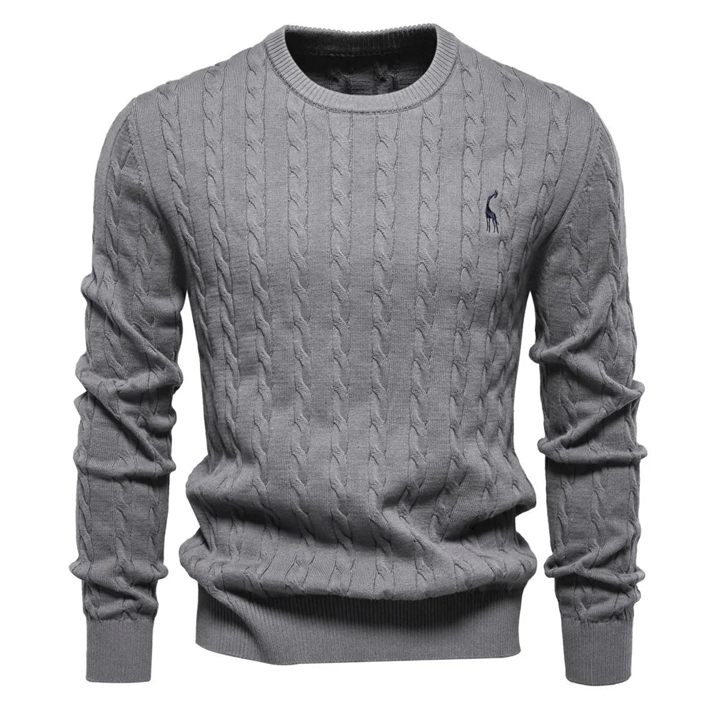 2024 High-quality Men's Sweater Pullover New Deer Embroidery Solid Color Knitted Sweater Men's Knit Sweaters  Men Clothing