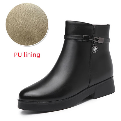 WOIZGIC Women Mother Female Ladies Genuine Leather Ankle Shoes Boots Platform Wool Plush Warm Fur Winter Zipper Plus Size 42 43.