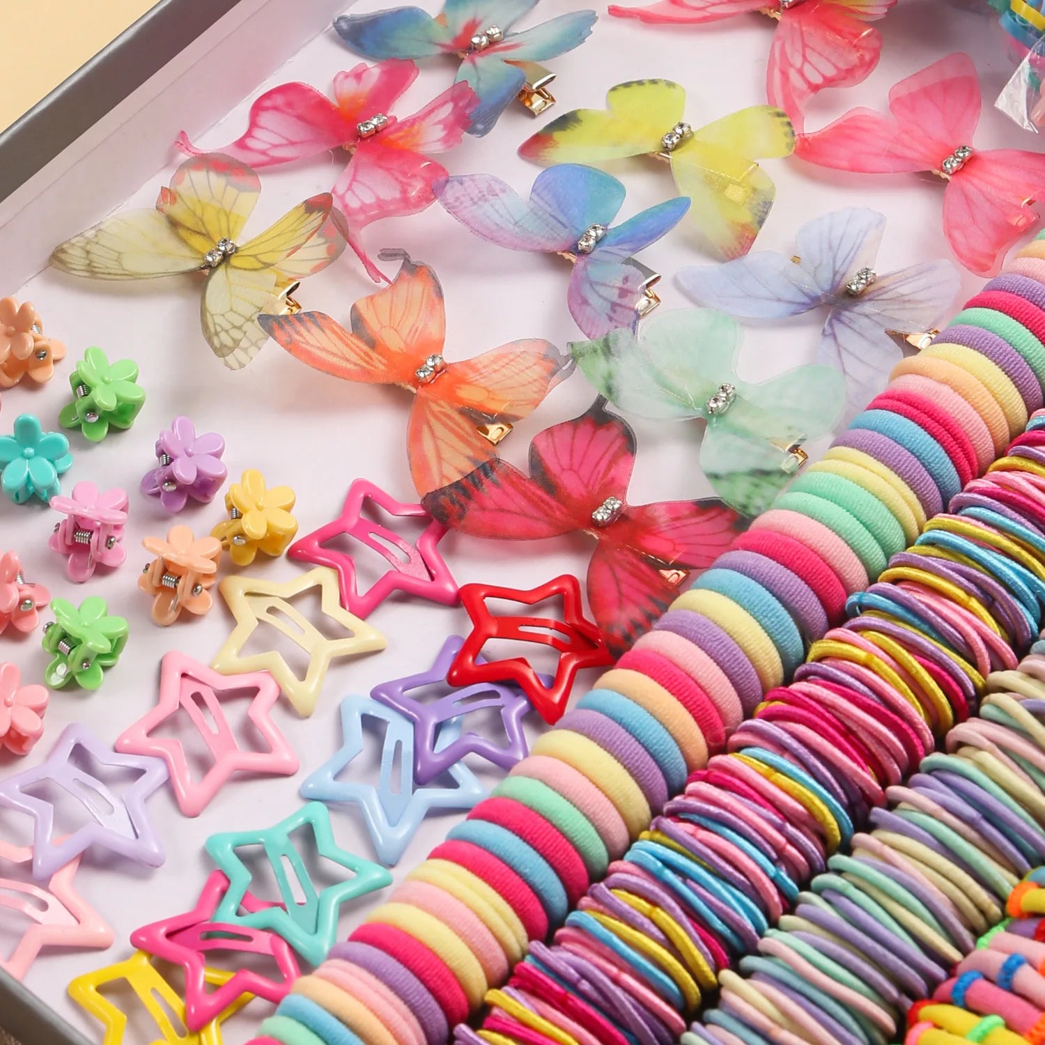 287-881PCS (The box is a shooting prop) Children's Hair Clips, Hair Scrunchies, Gift Claw Clips, Hair Accessory Set, Gift Box, P.