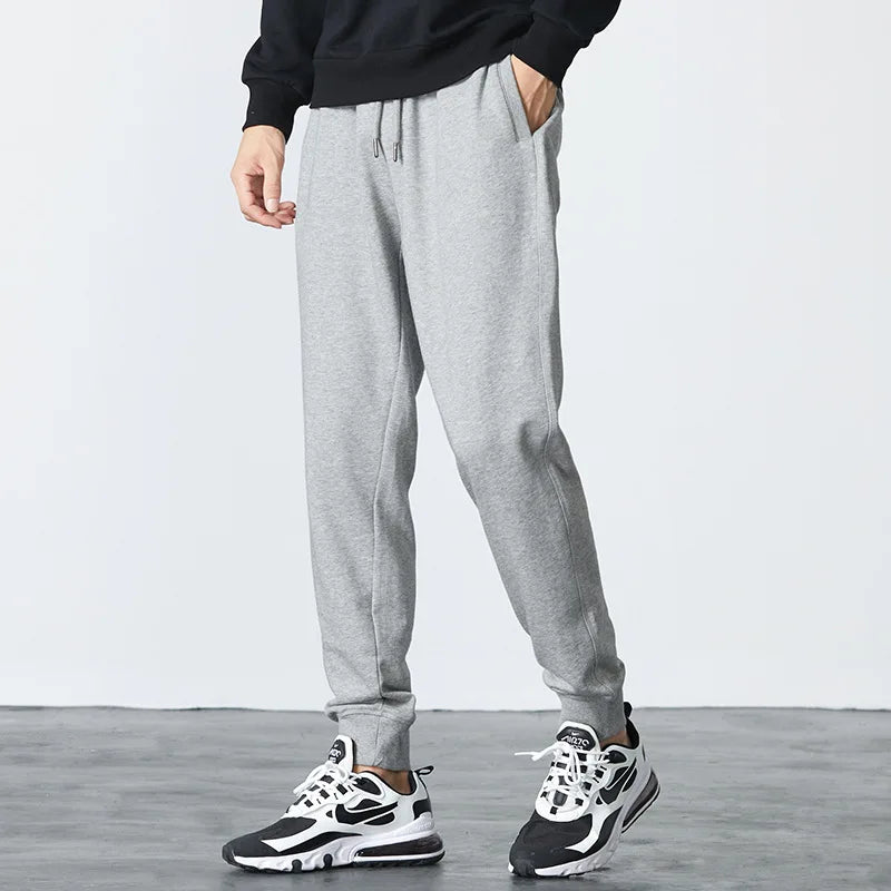 New men's high-quality solid-color sport pants - sport outfit - elastic waist - 2026 casual loose pants - black/grey - cotton jo.